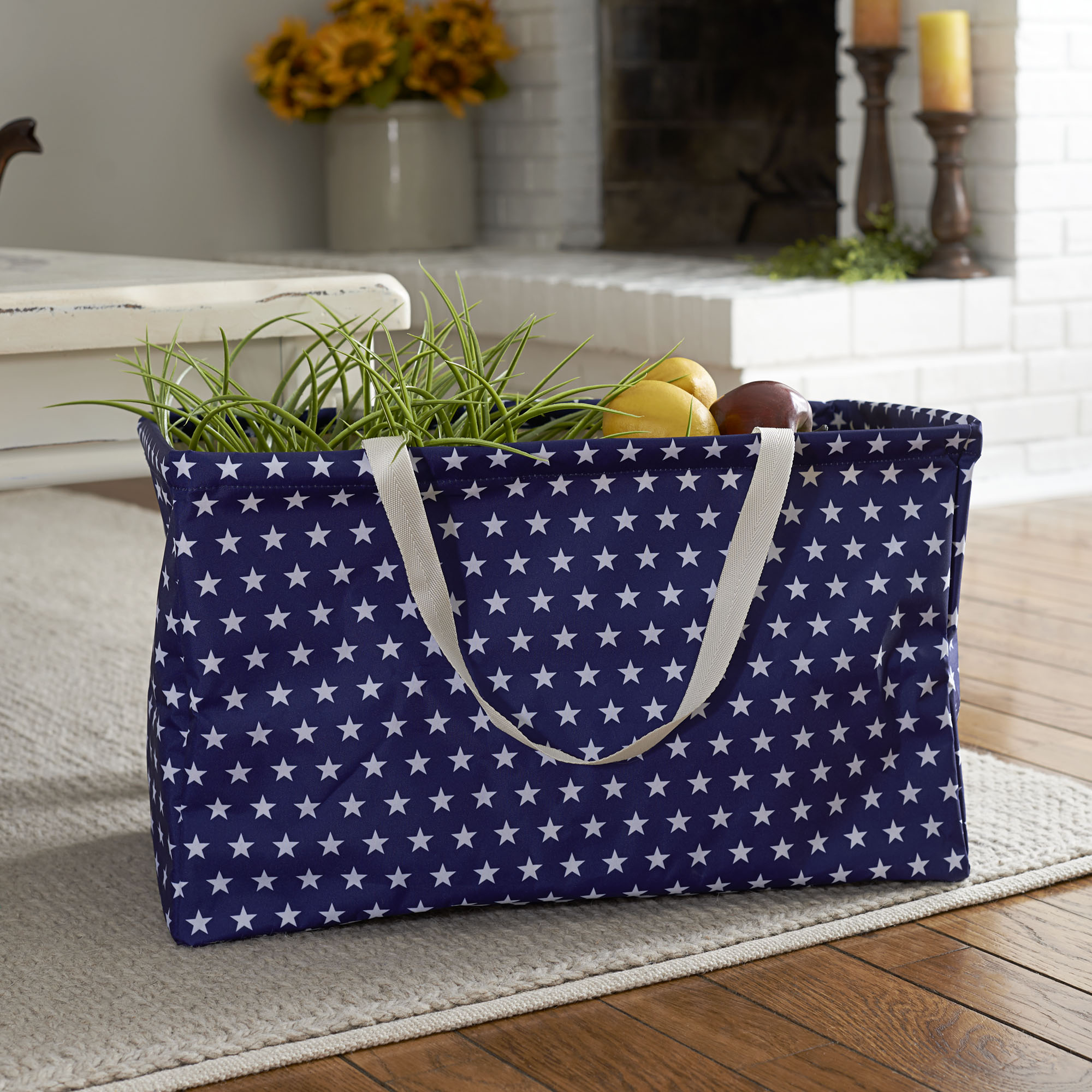 Household Essentials Krush Re Countangle Utility Tote Bag， White Stars on Blue