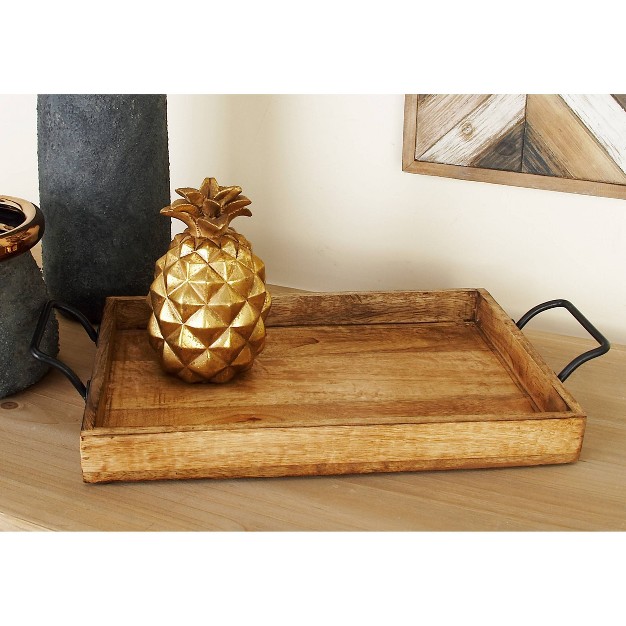 Set Of 3 Farmhouse Slat Style Mango Wood And Iron Trays Brown Olivia amp May