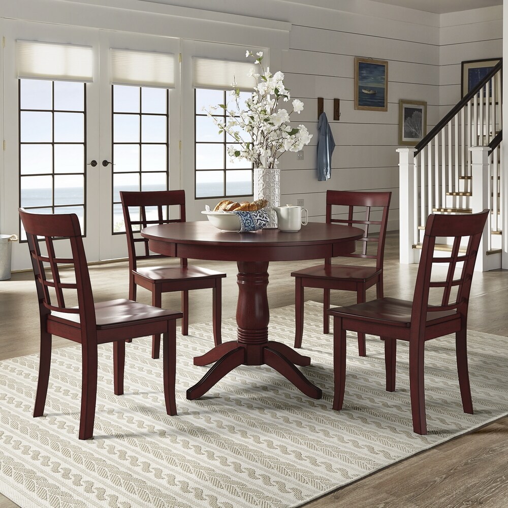 Wilmington II Round Pedestal Base Antique Berry Red 5 Piece Dining Set by iNSPIRE Q Classic