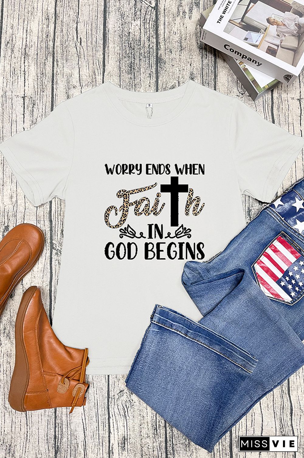 Worry Ends When Faith in God Begins Short Sleeve Graphic Tee Wholesale