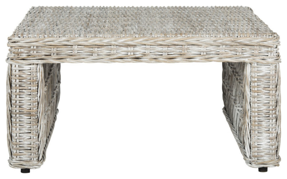 Lillith Wicker Coffee Table Whitewash   Tropical   Coffee Tables   by AED Luxury Home Decor  Houzz