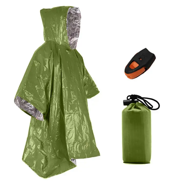 Wholesale Outdoor Portable Fist Aid  Raincoat Windproof Emergency Poncho Hiking Multi functional Raincoat