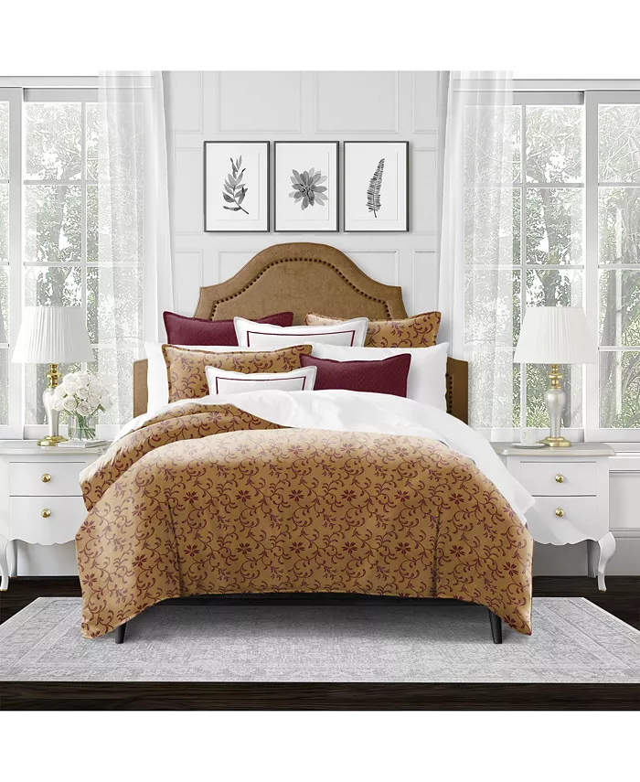 6ix Tailors Fine Linens Rima Copper Cranberry California King Duvet Cover and 2 Shams Set， Plus 2 Bonus Cushions