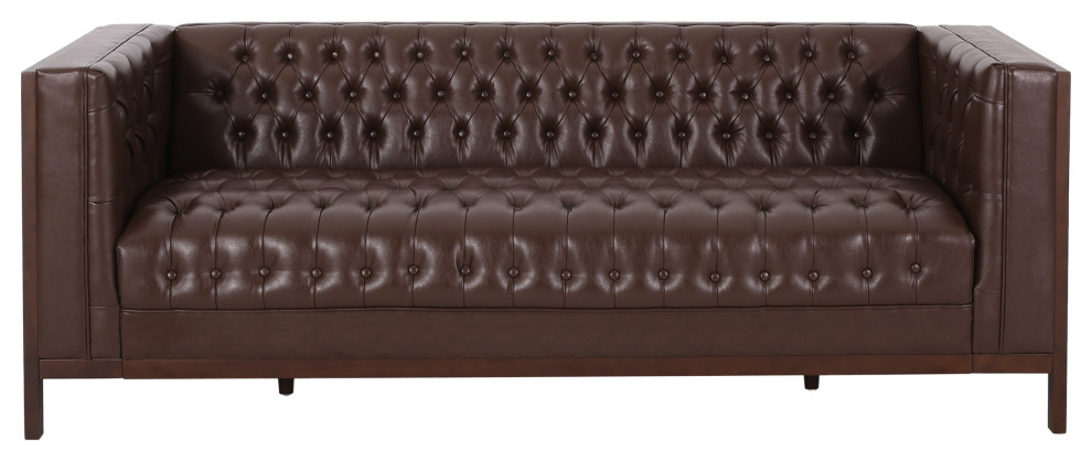 Elias Faux Leather Tufted 3 Seater Sofa   Transitional   Sofas   by GDFStudio  Houzz