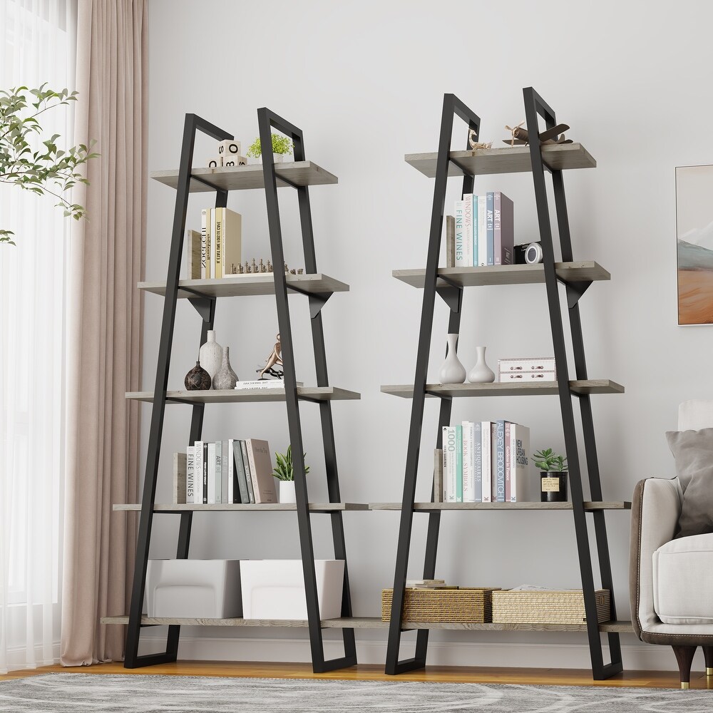 Bookshelf 5 Tier Industrial Wood