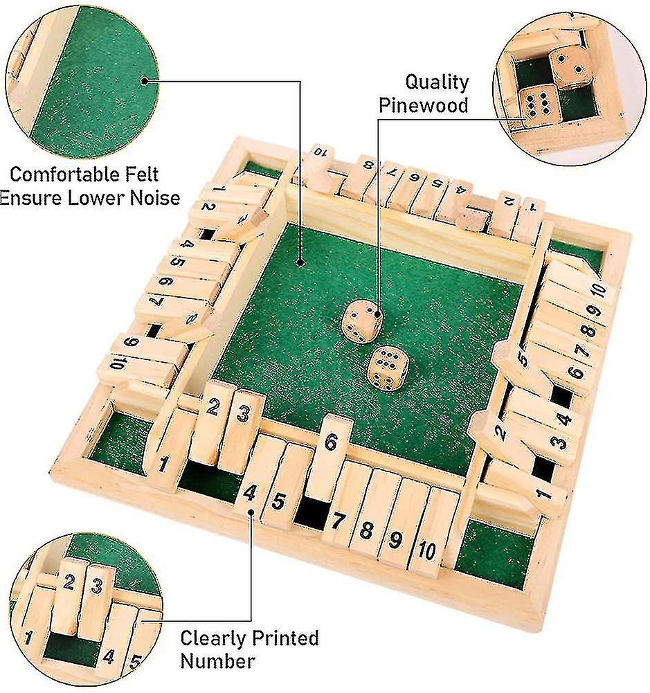 Closed Box Wooden Game， 4 Player Flop Game Classic Number Dice Table Game