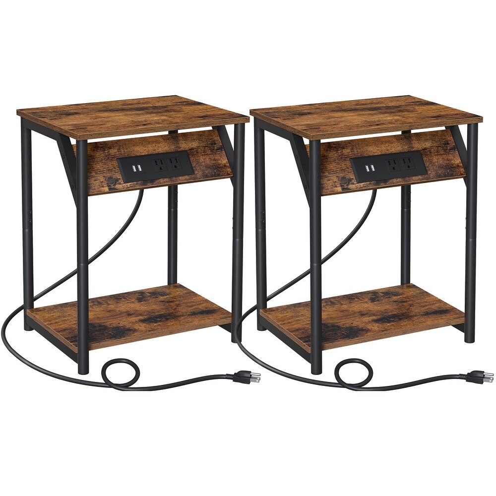 Tables with Charging Station  Set of 2 End Tables with USB Ports and Outlets  Nightstands for Living Room  Bedroom  Plug in