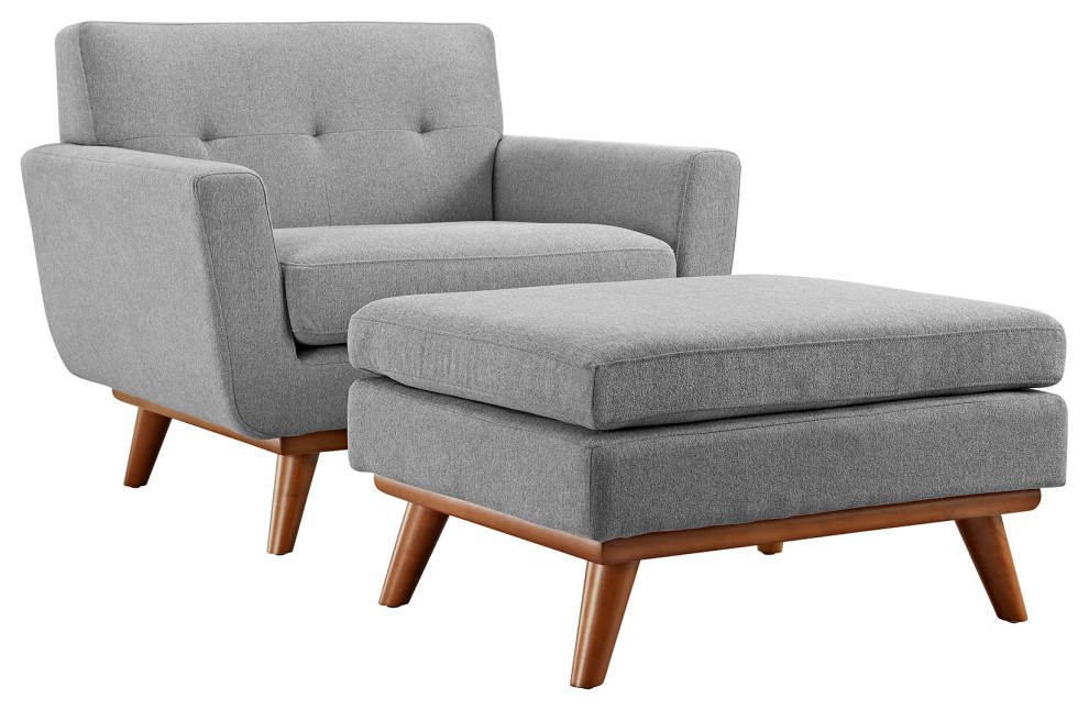 Engage 2 Piece Upholstered Fabric Armchair and Ottoman   Midcentury   Armchairs And Accent Chairs   by Simple Relax  Houzz