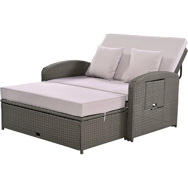 2 Person Rattan Double Reclining Sunbed Chaise Lounge - Overstock - 37421140