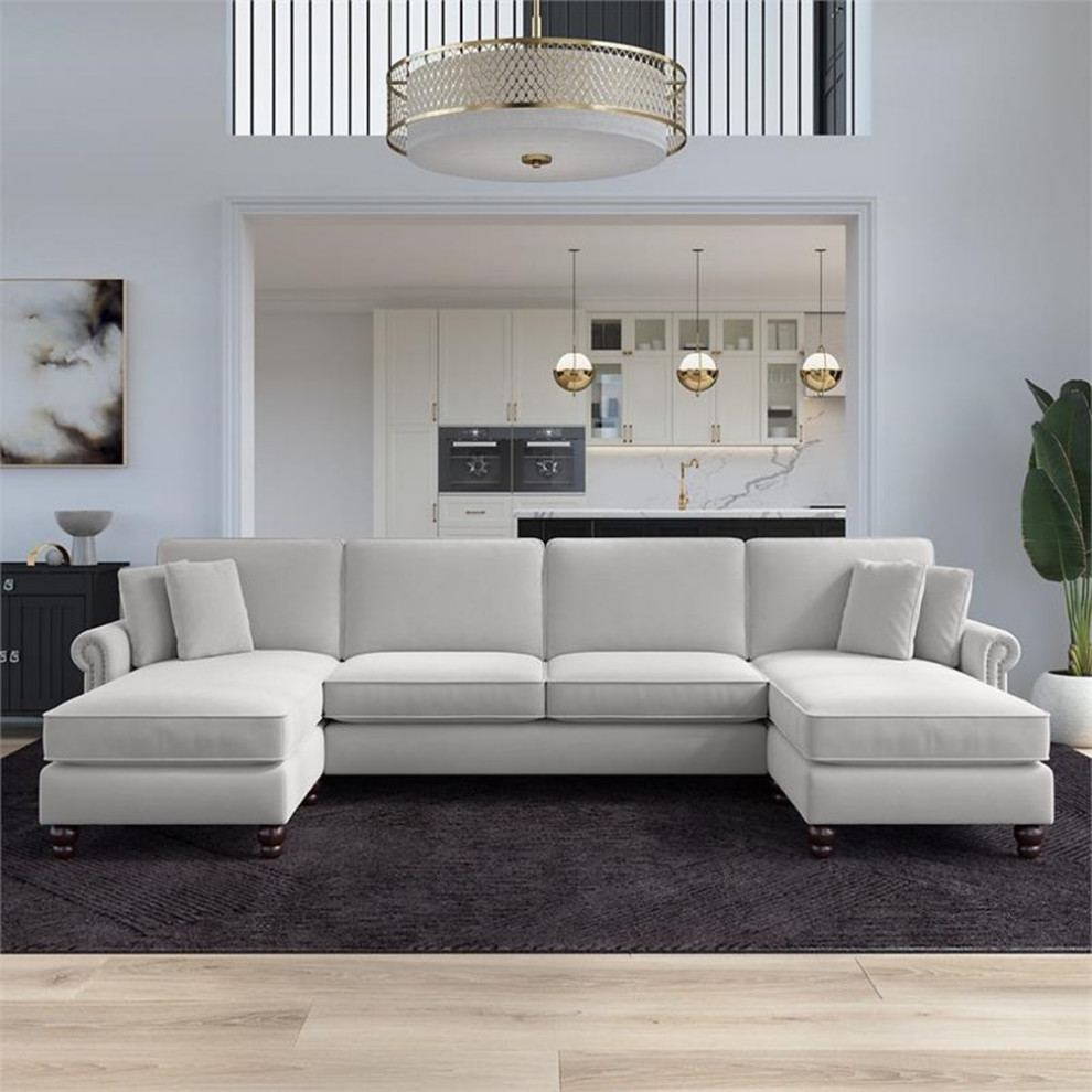 Coventry 131W Sectional Couch with Double Chaise in Dark Gray Microsuede   Sectional Sofas   by Homesquare  Houzz