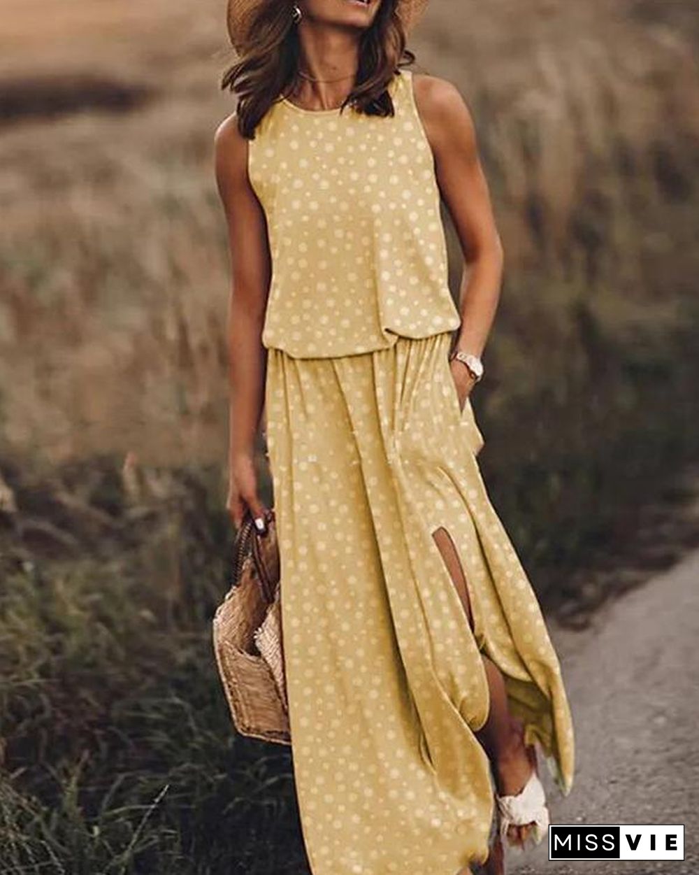 Print Sleeveless Round Neck Holiday Daily Fashion Maxi Dresses