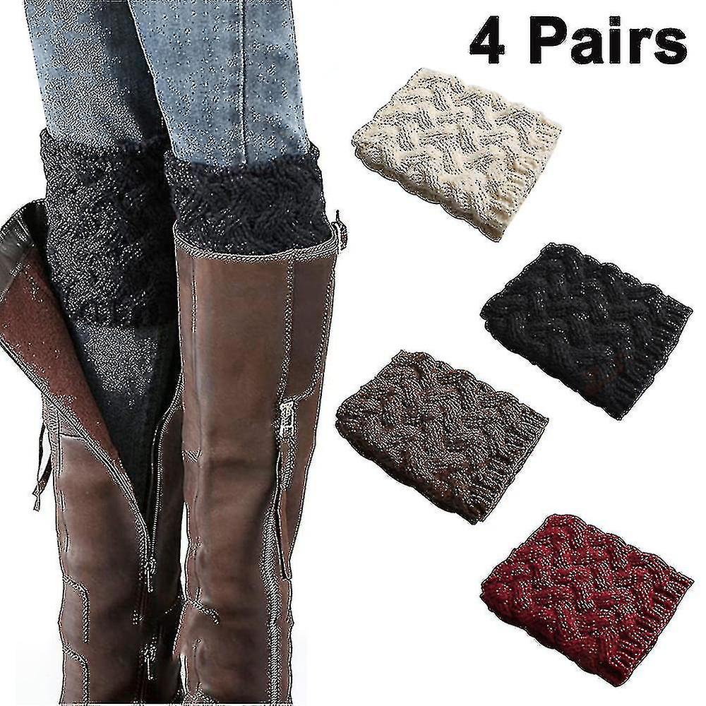 4 Pairs Womens Boot Socks Warm Boot Cuffs Topper Socks