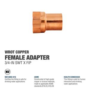 Everbilt 34 in. Copper Pressure Cup x FPT Female Adapter Fitting W 01246EB