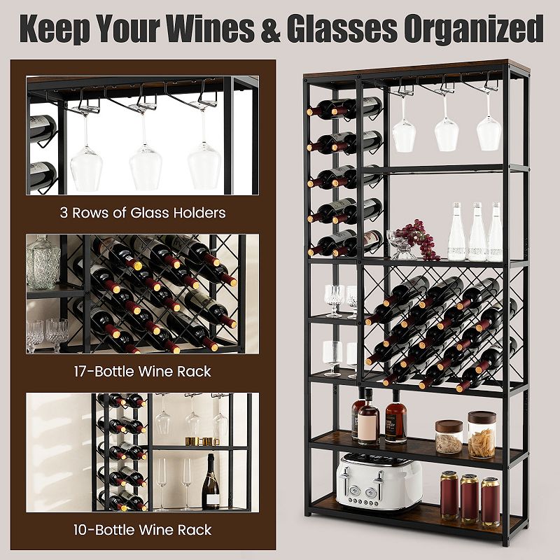 Industrial Floor Wine Rack With 3 Rows Of Stemware Racks