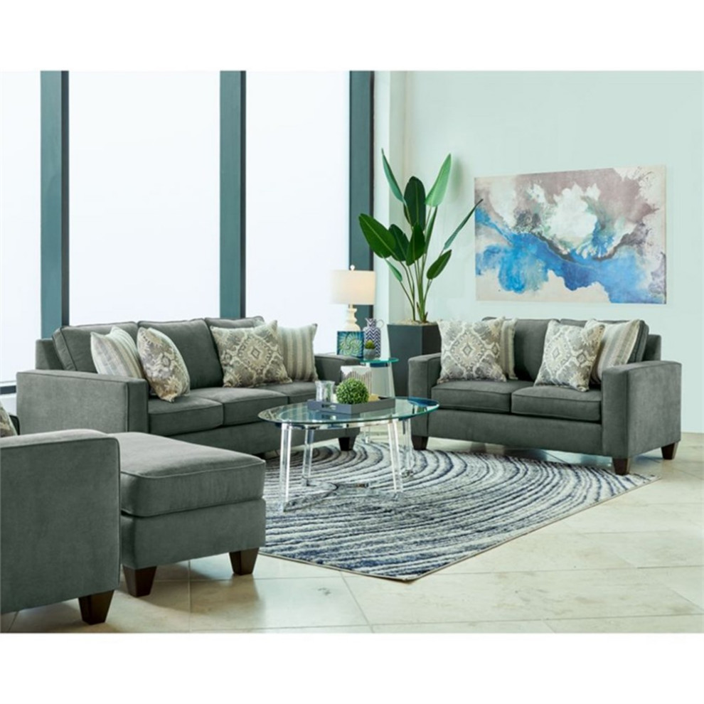 Picket House Furnishings Boha 86 quotW Wood and Fabric Sofa in Jessie Charcoal   Transitional   Sofas   by Homesquare  Houzz