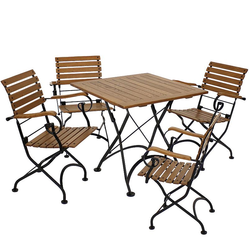 Sunnydaze Deluxe European Chestnut 5-Piece Folding Patio Bistro Dining Set