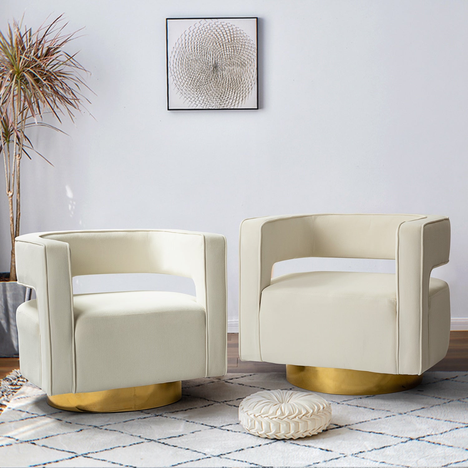 Carisa Modern Upholstered Swivel Open-Back Barrel Chair with Golden Base Set Of 2 by HULALA HOME