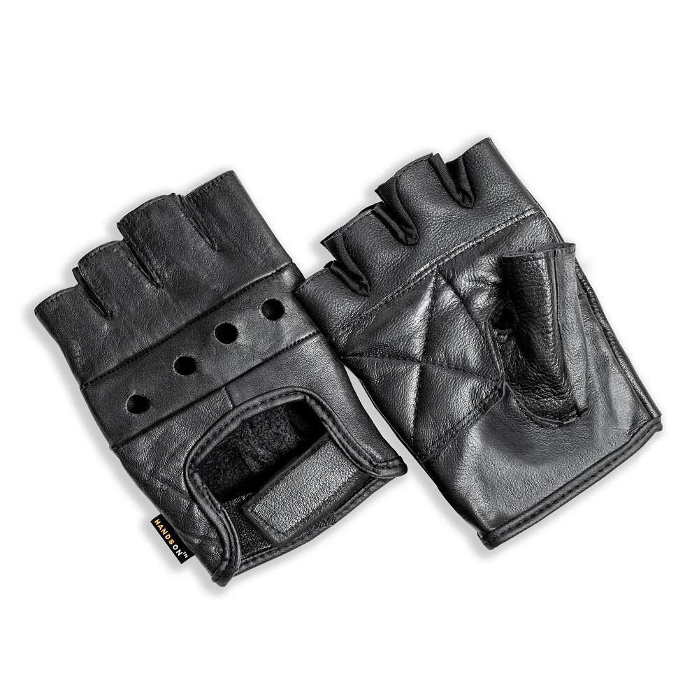 HANDS ON Top Grain Leather Half Finger Gloves Padded Palm Hook and Loop Closure FL2250-XL