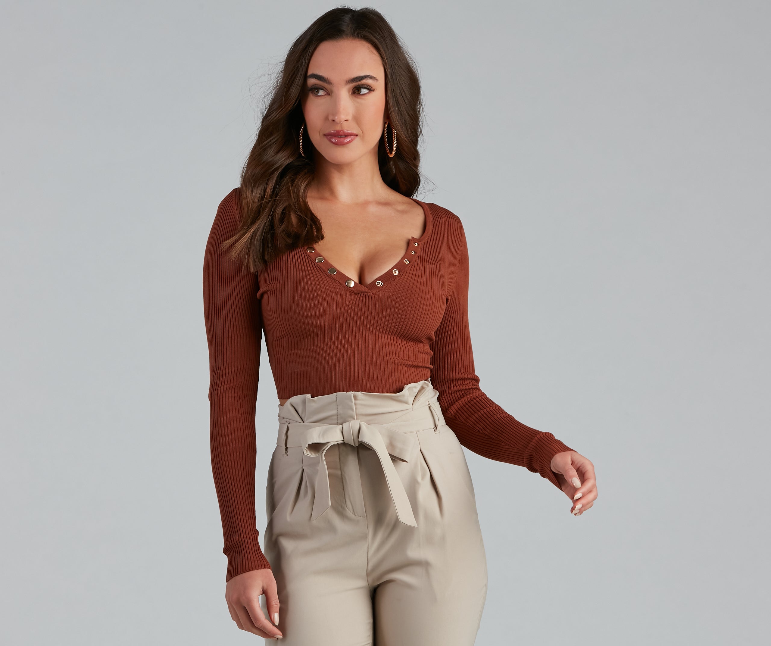 Chic Basic Button-Detail Crop Top