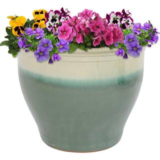 Sunnydaze Studio 18 in. Seafoam Ceramic IndoorOutdoor Planter AP-940