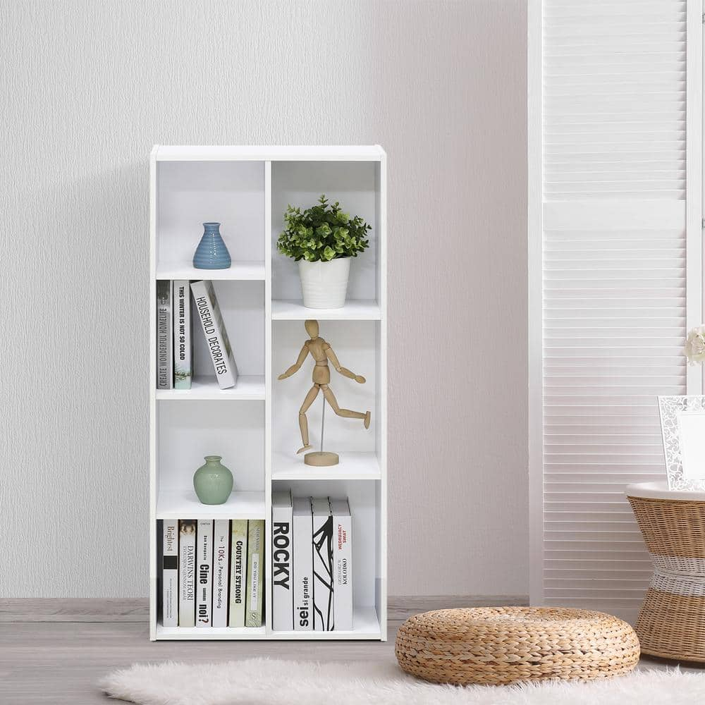 Furinno 41.7 in. White Faux Wood 7-shelf Standard Bookcase with Storage 11048WH