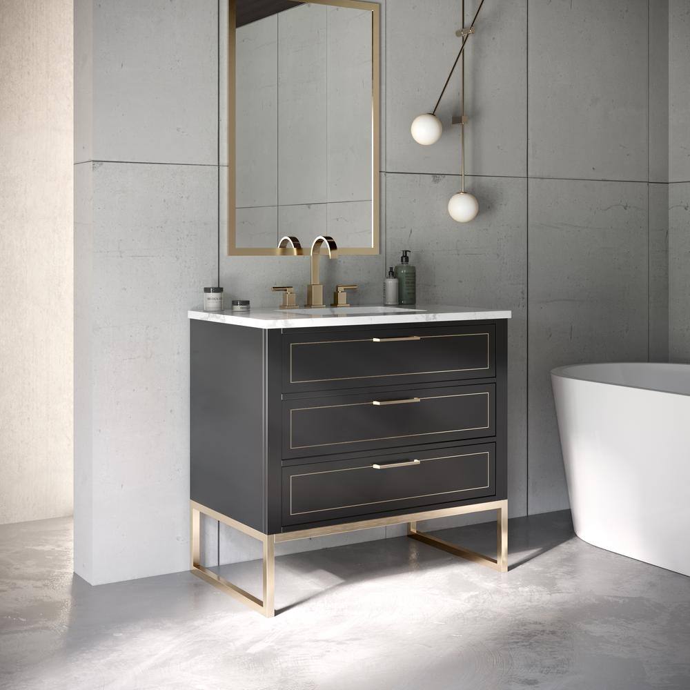 BEMMA Markham 36in. W x 22in. D x 34in. H Free-standing Single Bath Vanity in BlackSatin Brass with White Marble top V-MK36SFM-04BS-M03S-3