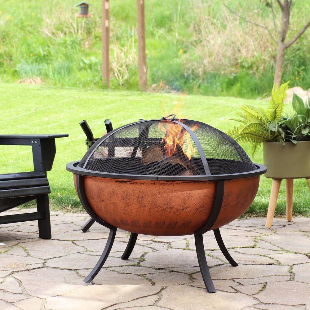 Sunnydaze Decor 25.75 in. Copper Raised Outdoor Fire Pit Bowl with Spark Screen NB-550