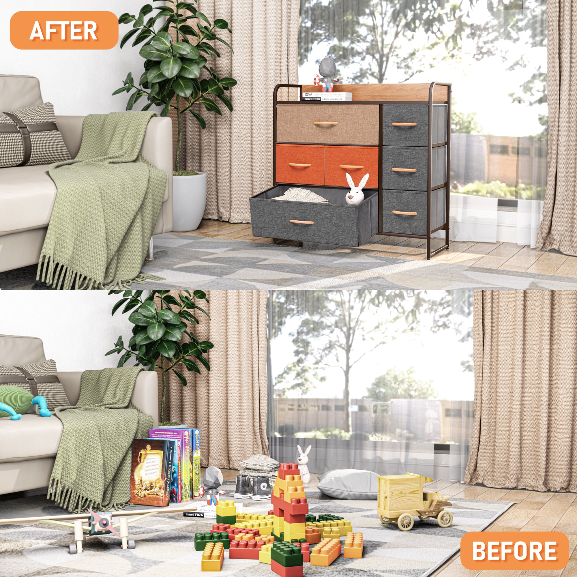 Cloud Fly 7 Drawers Dresser Storage Vertical Tower in Gray & Orange