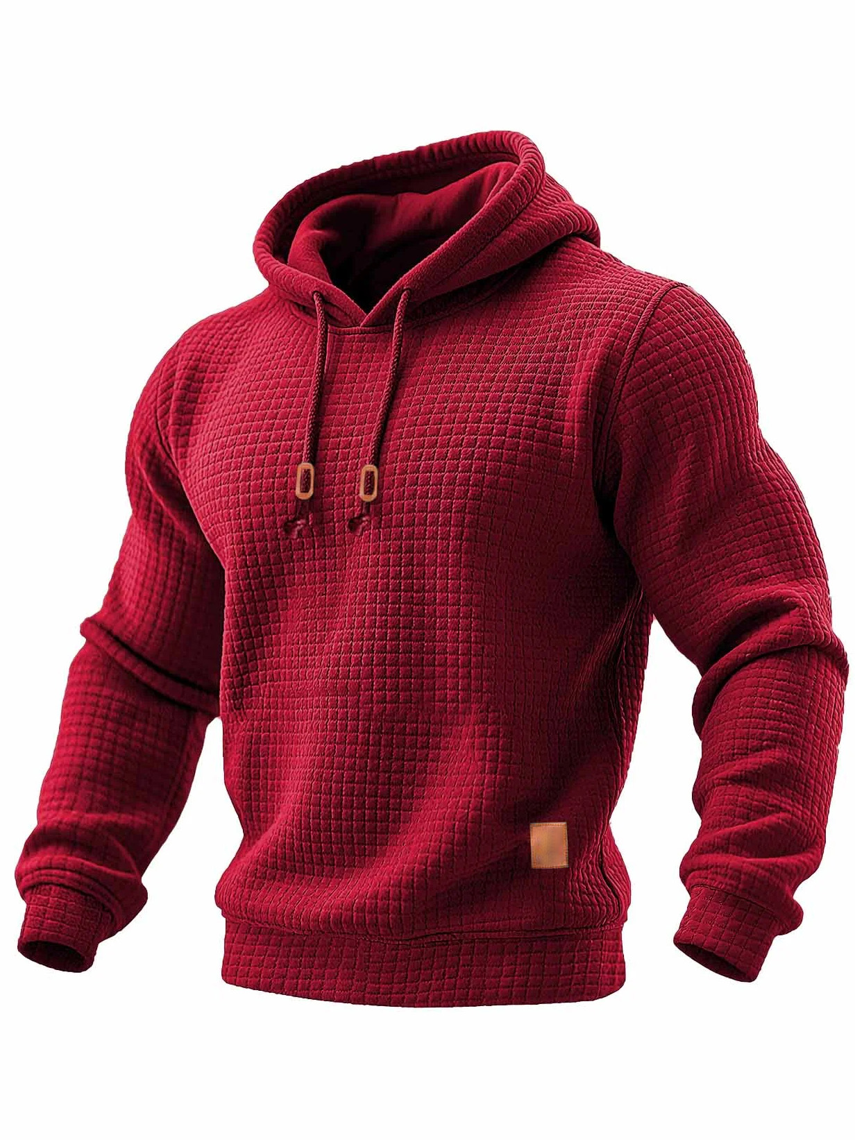 Men's Quilted Waffle Outdoor Solid Color Long-sleeved Everyday Top Hoodie