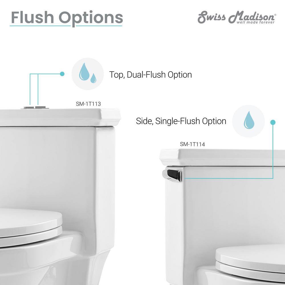 Swiss Madison Voltaire 1-Piece 0.81.28 GPF Dual Flush Elongated Toilet in White Seat Included SM-1T113