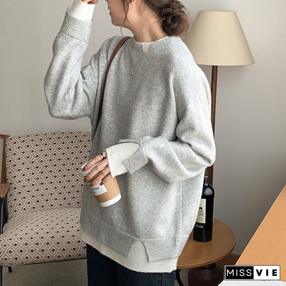 Gray and White Oversized Cut-Out Long Sleeve Twofer Sweater