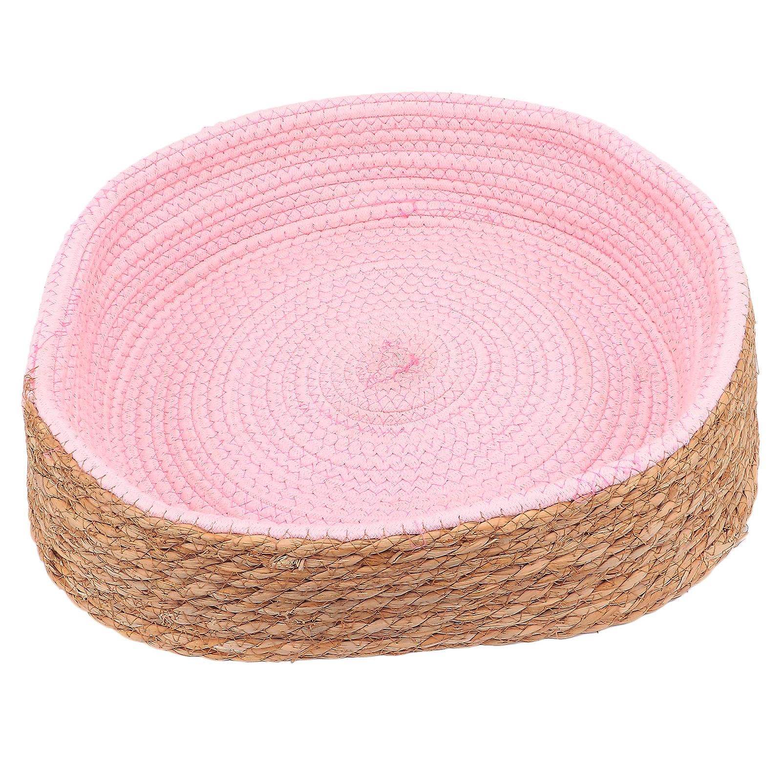 Pet Round Basket Rope Woven Rattan Bed Cat Scratching Bed For Pets Sleeping Restpink