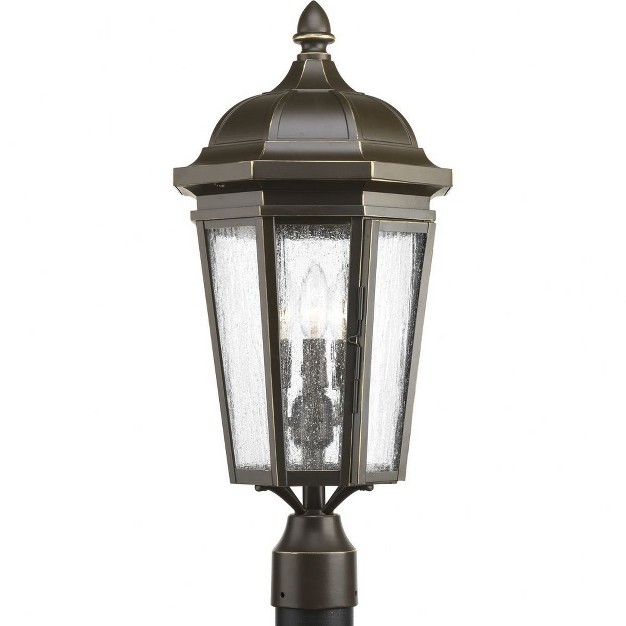 Progress Lighting Verdae Collection 3 light Post Lantern Antique Bronze Clear Seeded Glass