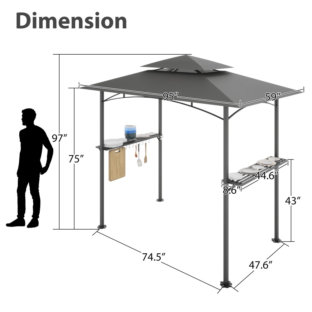 8x 5 ft Double Tiered Grill Gazebo Waterproof and Rip lock Fabric