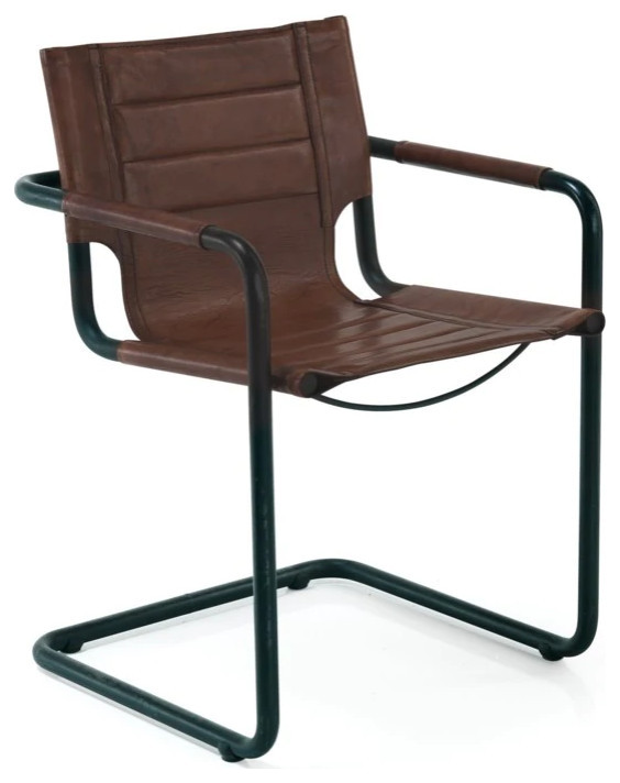 Genoah Dining Chair  Buffalo Leather Cover Seat and Black Steel Frame   Industrial   Dining Chairs   by V.S.D Furniture  Houzz