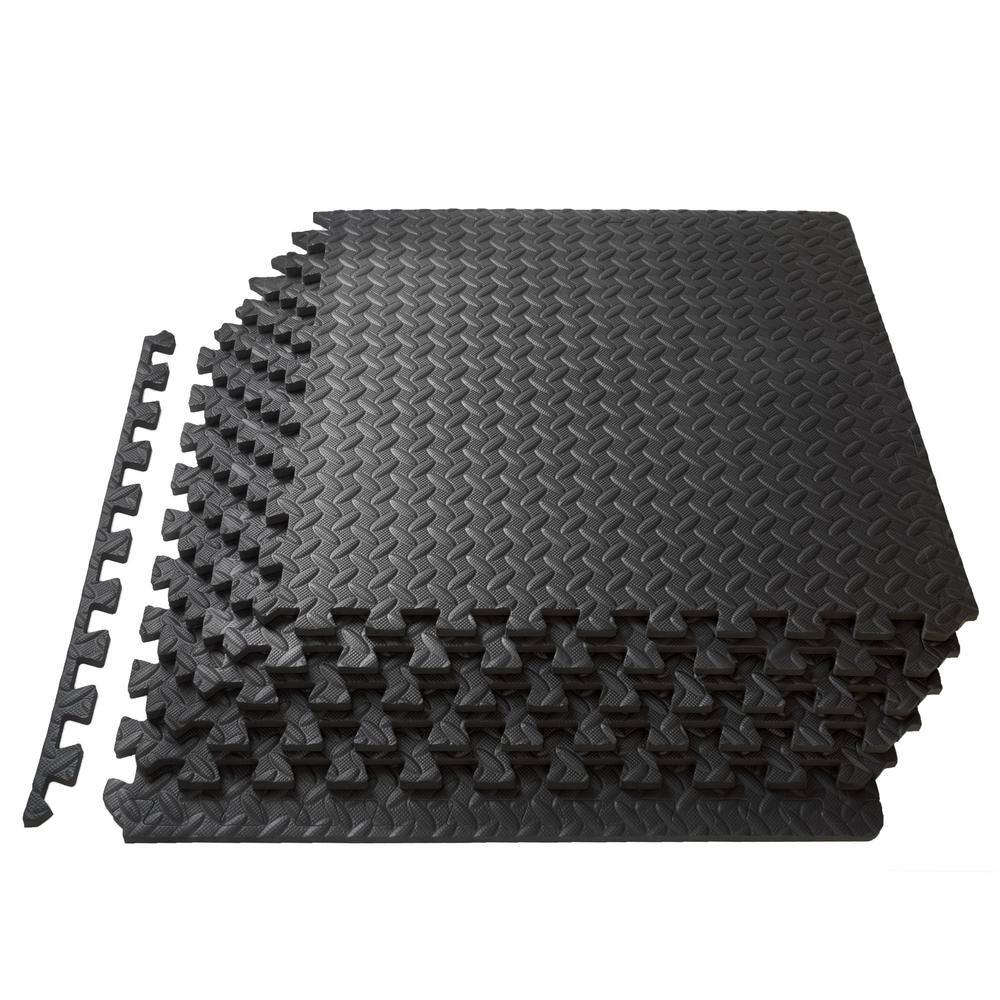 PROSOURCEFIT Exercise Puzzle Mat Black 24 in. x 24 in. x 0.5 in. EVA Foam Interlocking Anti-Fatigue Exercise Tile Mat (6-Pack) ps-2301-pzzl-black