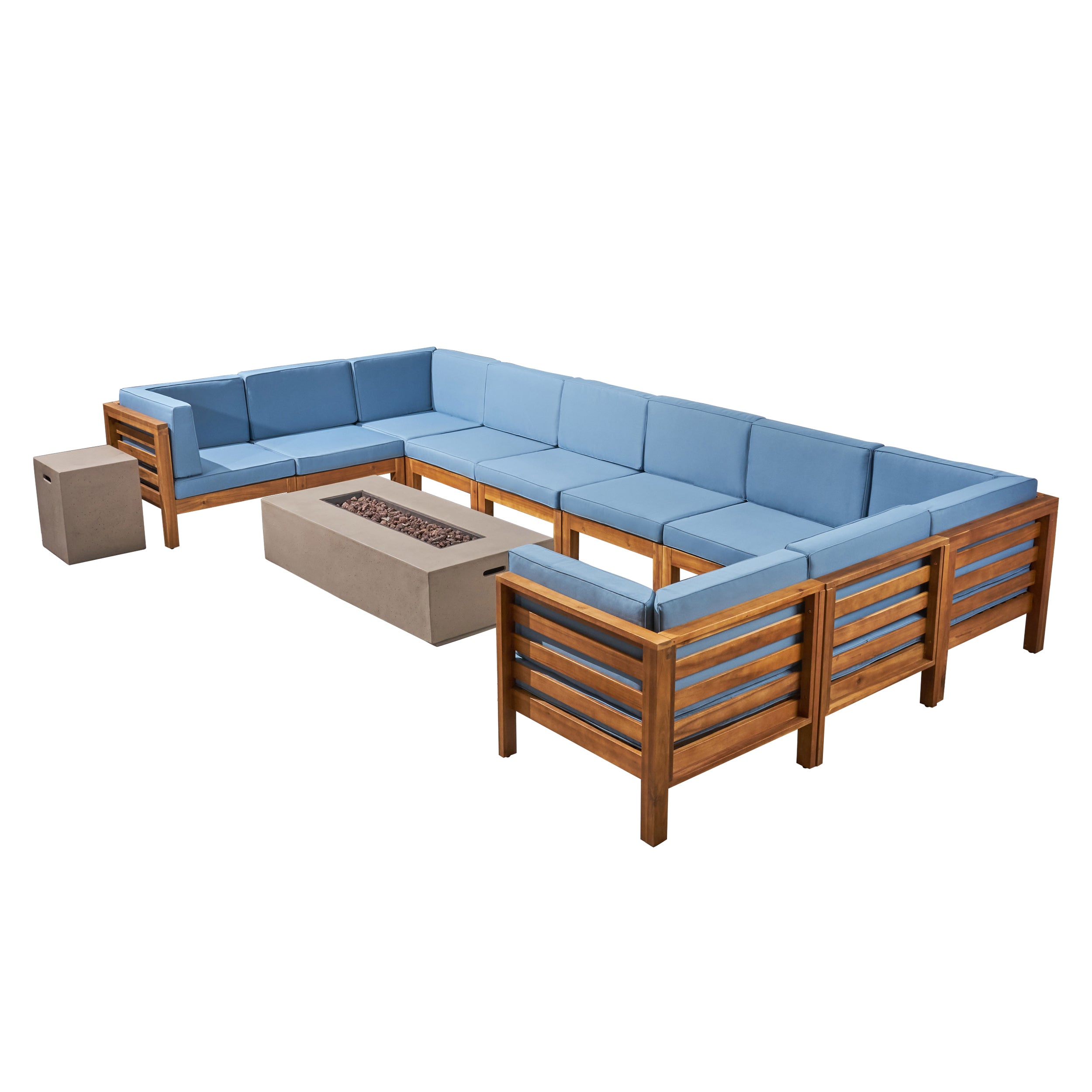 Ravello Outdoor 12 Piece U-Shaped Sectional Sofa Set with Fire Pit