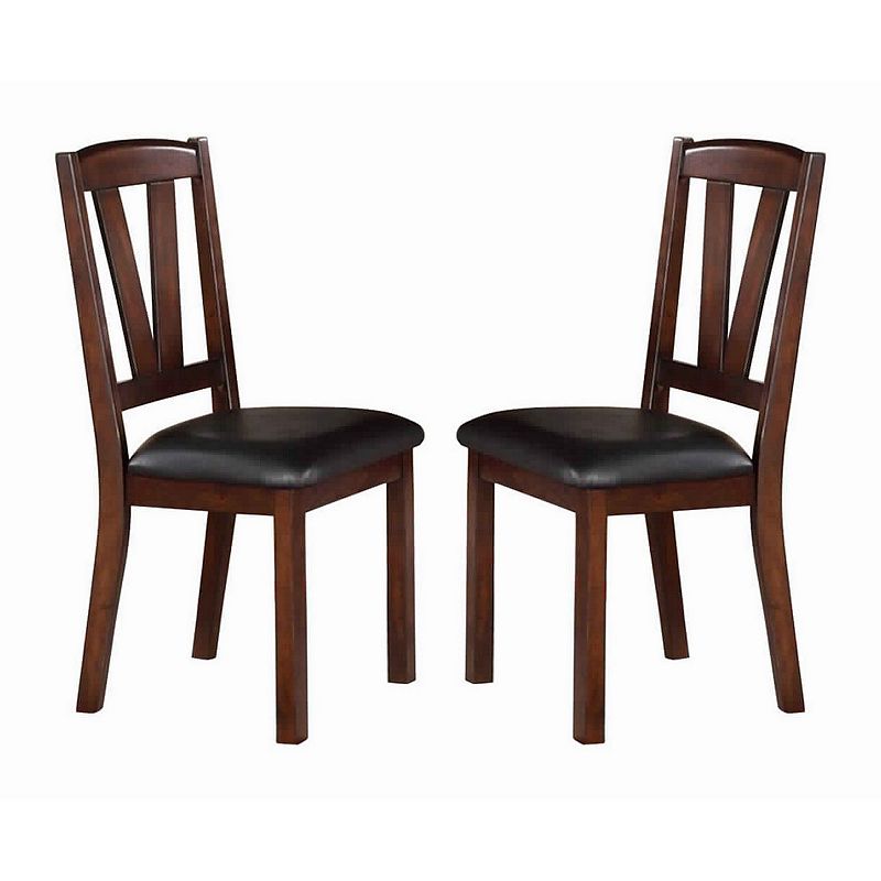 Solid Wood Leather Seat Side Chair Brown Set of 2