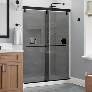 Delta Everly 60 in. W x 71.5 in. H Mod Soft-Close Sliding Frameless Shower Door in Matte Black Smoked Tinted Glass SD5863097