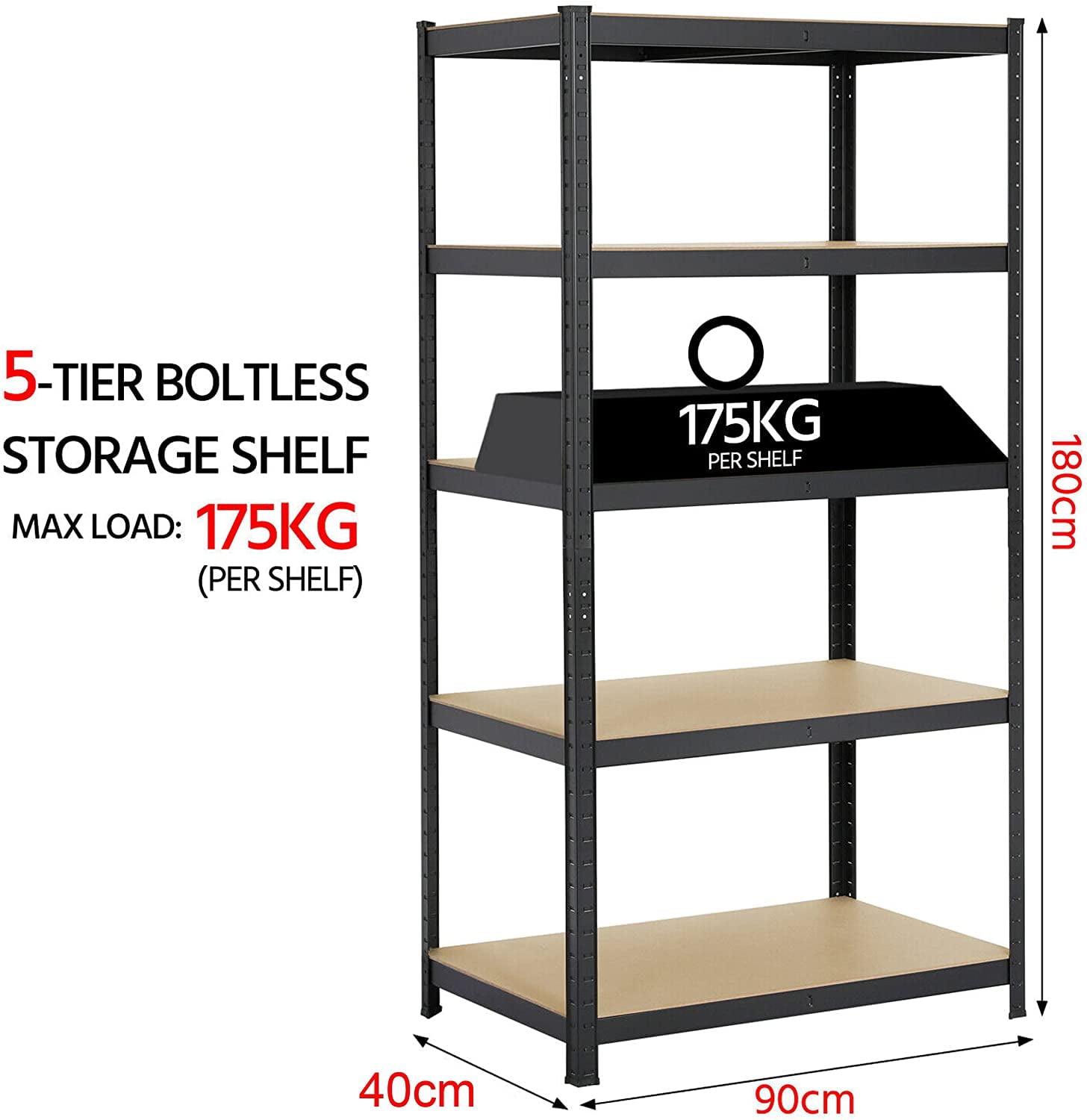 Bowoshen 5-Tier Heavy Duty Metal Shelving Shelves, 70"x35"x16" Racking Storage Unit, Black Garage Shed