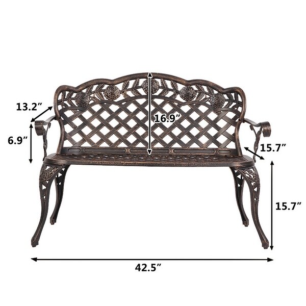 42.5 in. Cast Aluminum Park Bench Courtyard Backyard Decorative Bench - Overstock - 33113301