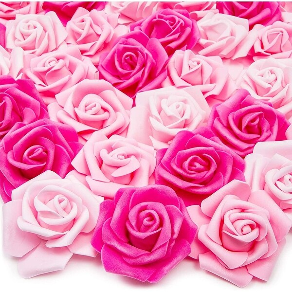 100 Pack 3 Pink Light Pink Artificial Rose Fake Flower Heads for Flower Décor