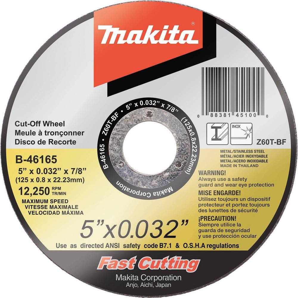 Makita 5 in. x .032 in. x 78 in. Ultra Thin Stainless Cut-Off Wheel (25-Pack) B-46165-25