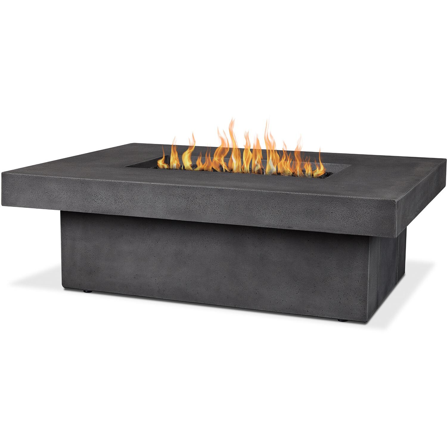 Signature Geneva 60 Inch Rectangle Concrete Propane Fire Pit Table With Hidden Tank in Smoke