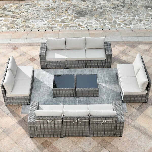 HOOOWOOO 12Piece Outdoor Patio Furniture Modular Wide Armrest Sectional Sofa Set