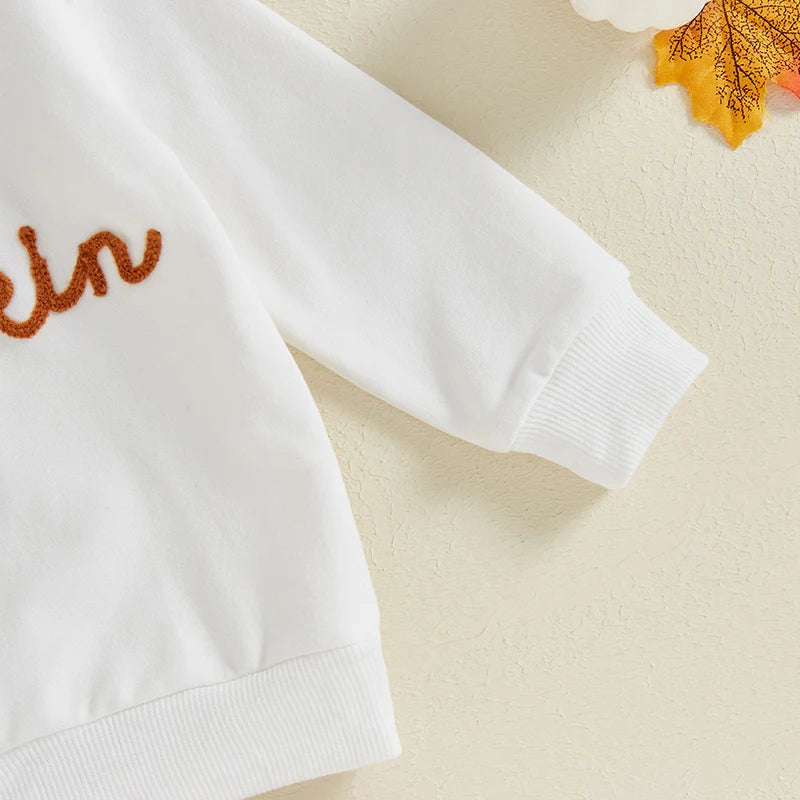 2024-05-17 Lioraitiin Toddler Boys Halloween Outfits Embroidered Letter Long Sleeve Sweatshirt Pumpkin Print Long Pants Fall Set