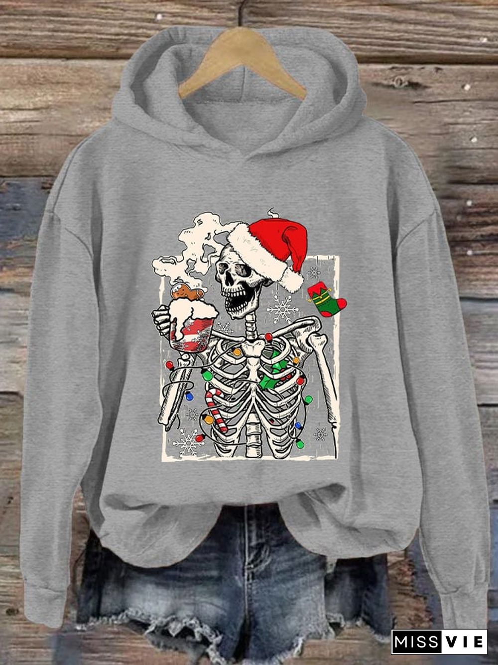 Women's Christmas Skull Print Hoodie