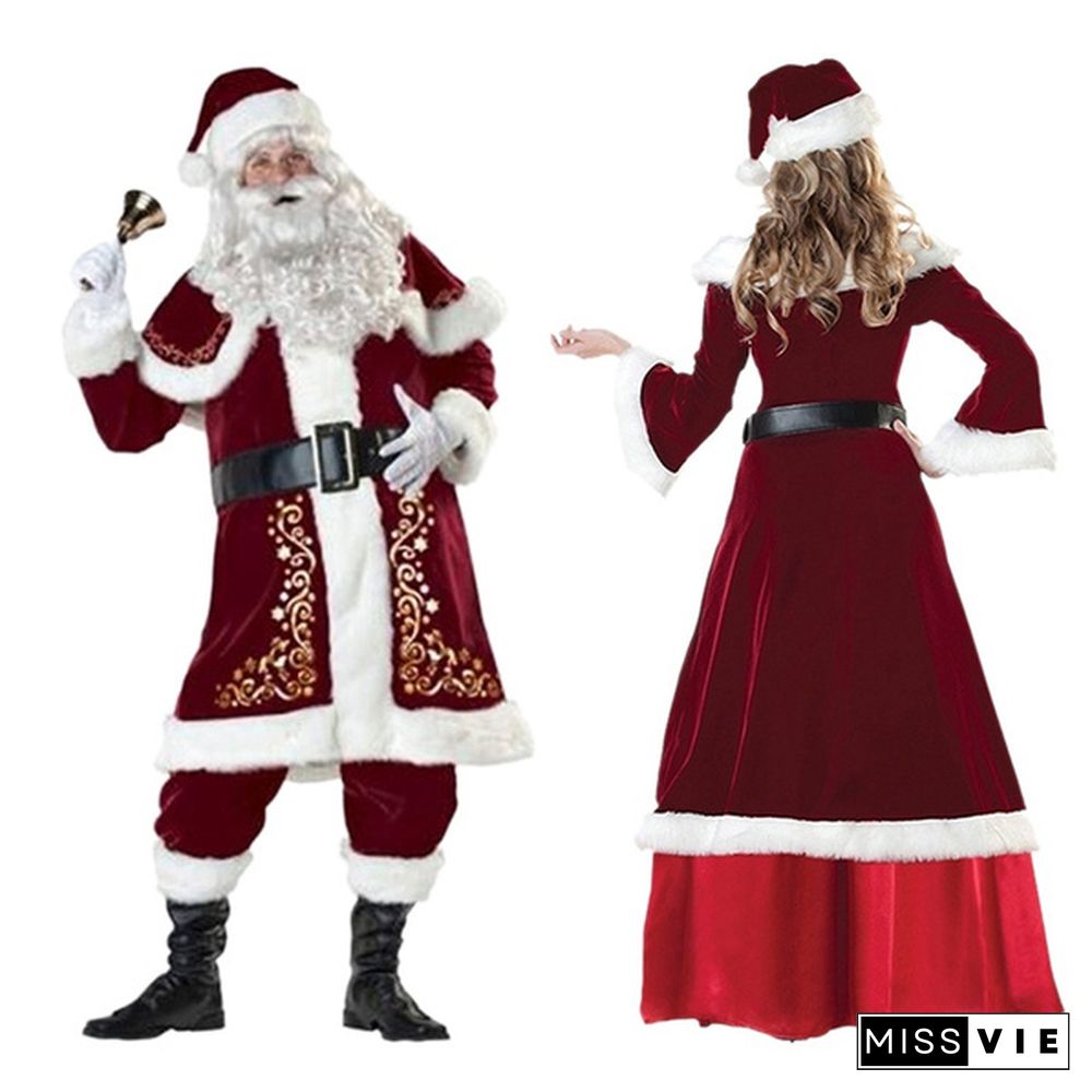 Christmas Cosplay Party Velvet Long Sleeve Robe Santa Claus Costumes for Adult Women/Men Luxury Christmas Princess Queen Party Long Dress