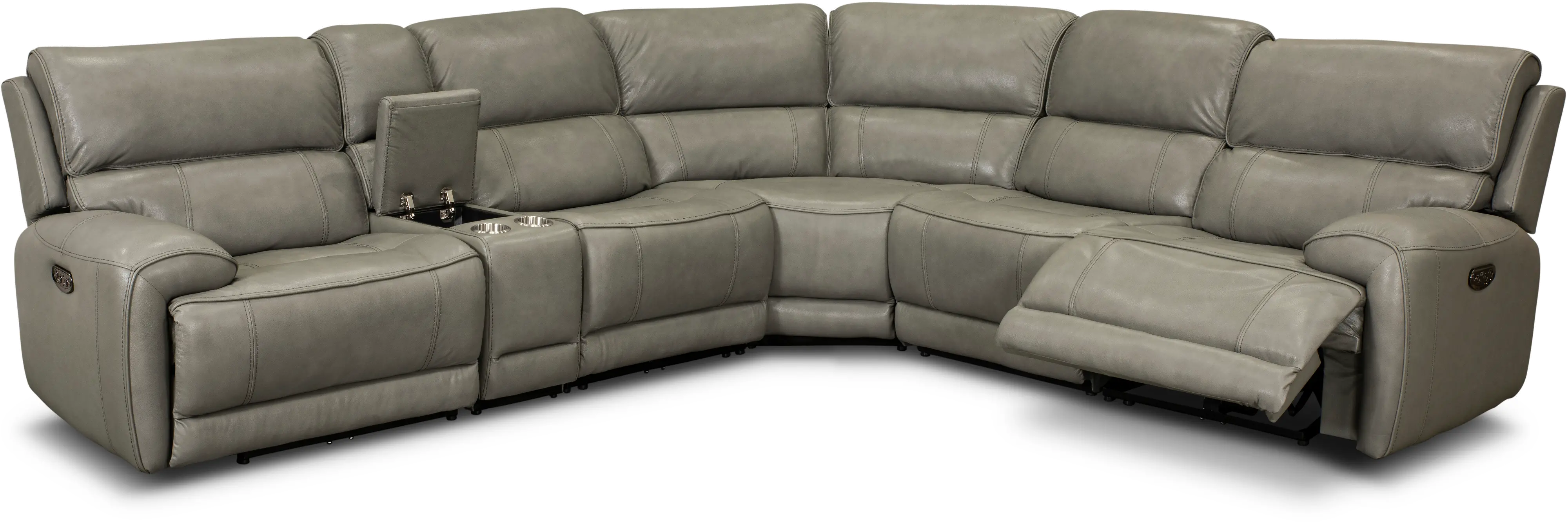 Mickey Gray Leather 6-Piece Power Reclining Sectional