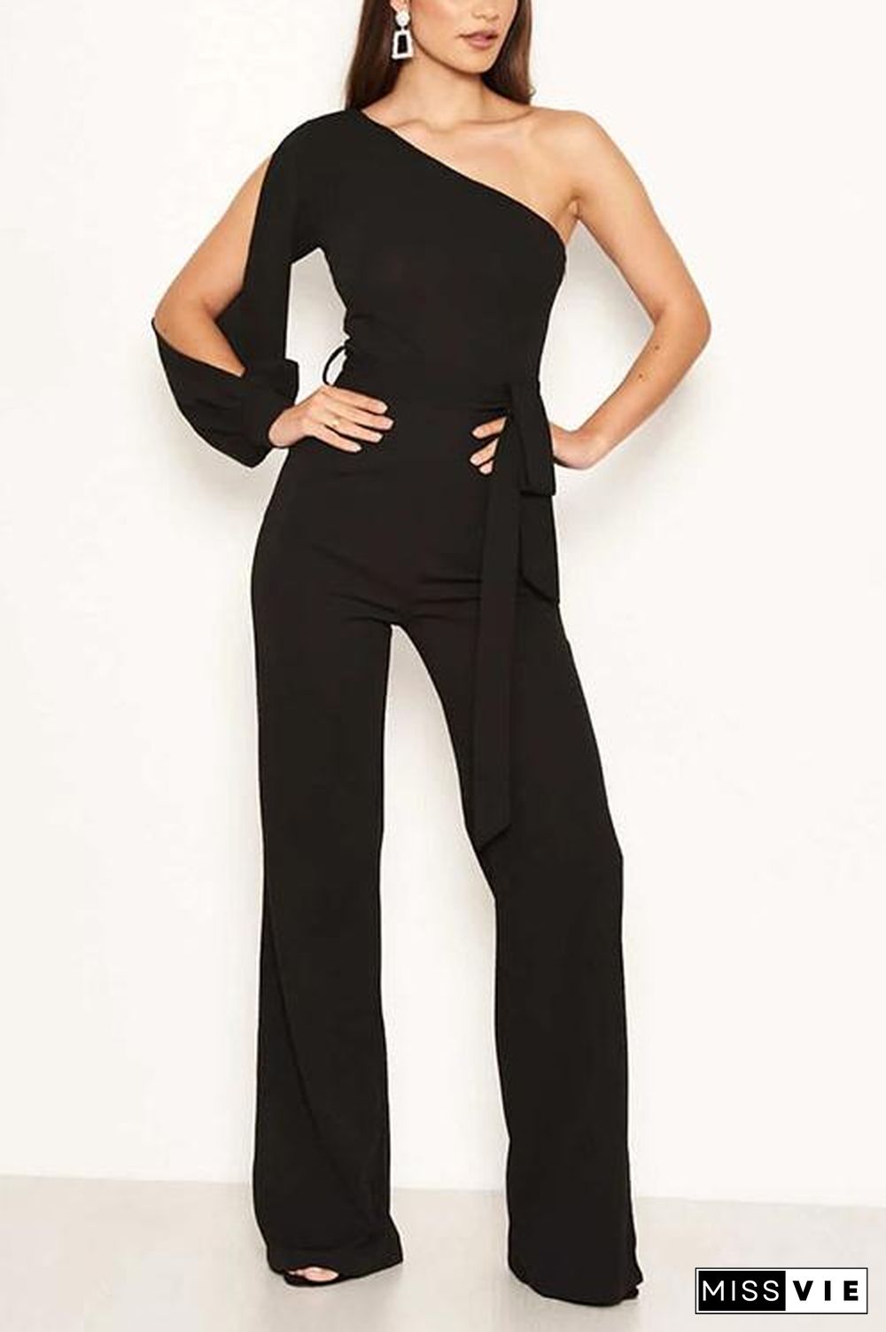 One Shoulder Split Sleeve Jumpsuit